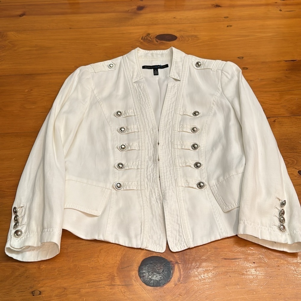 White House Black Market Ponte Military White Cropped Jacket / Blazer - Picture 5 of 12